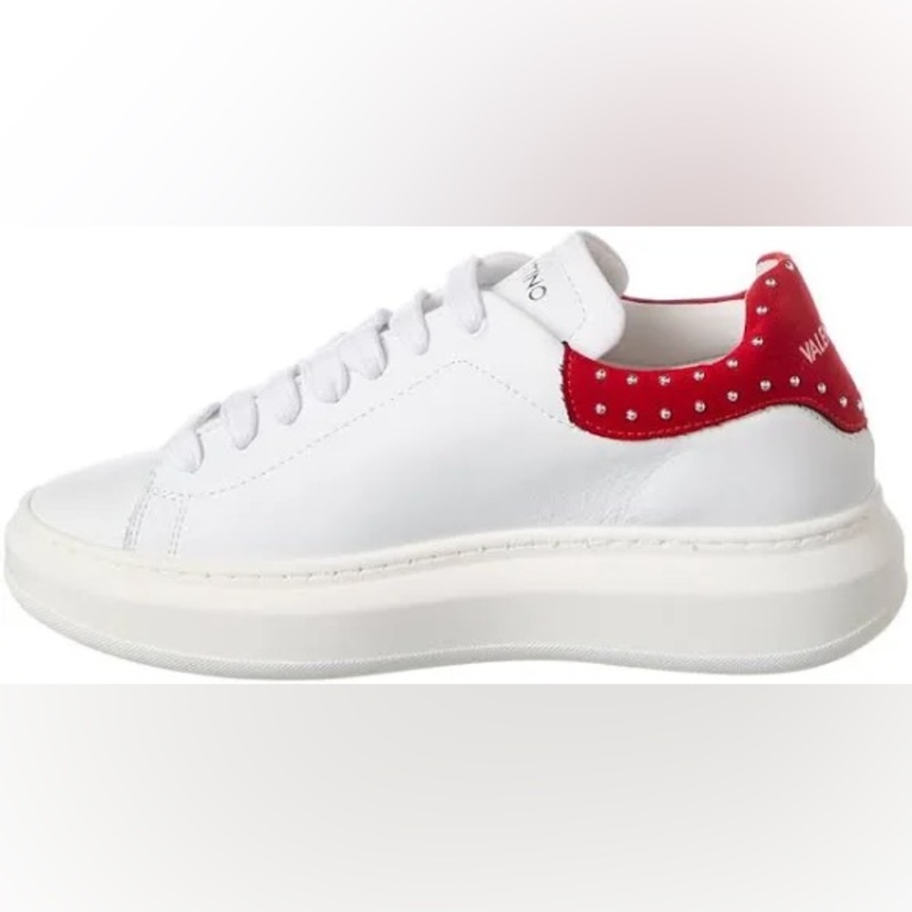 Studded Mario Valentino White and Red Sneakers